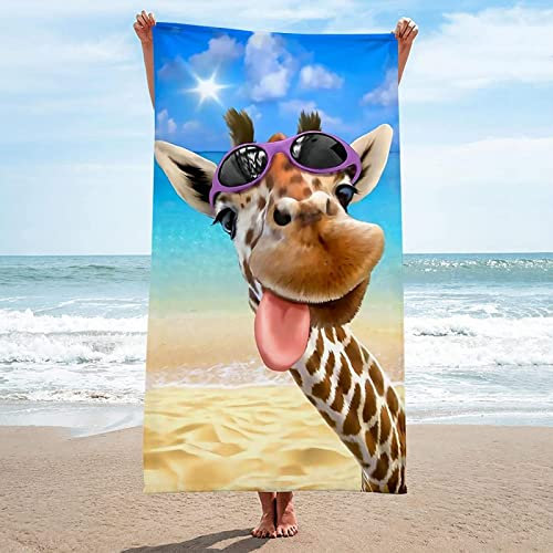 Strandtuch 90x180 cm 3D Giraffe Mit Brille, Microfaser Handtücher, Strandlaken Handtuch, Schnell Trocknen Strandhandtuch Herren Frauen Badetücher, Badetuch, Strandtücher