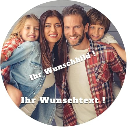 J&M DECO Personalisiert Tortenaufleger Foto – essbare Tortendeko Ø 20 cm mit eigenem Bild & Wunschtext – Kuchendekoration aus Zuckerpapier – personalisierbares Tortenbild Geburtstag