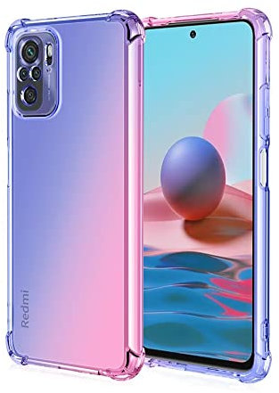 HONLEN Funda para Redmi Note 10S / Redmi Note 10 (4G) / Poco M5s Carcasa, (6.43 Inches) Gradiente Transparente TPU Silicona Case, Protección de Esquina Mejorada Cover Azul Rosado