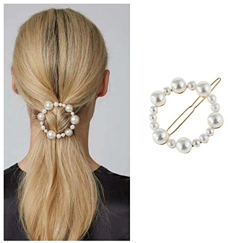 Cimenexe Bohemian Circle Pearl Haarspange Circle Pearl Haarspange Pin Geometrisch Perle Haarnadeln Clips Gold Perle Kopfbedeckung Braut dekorativ Hochzeit Haarschmuck Schmuck für Frauen und Mädchen