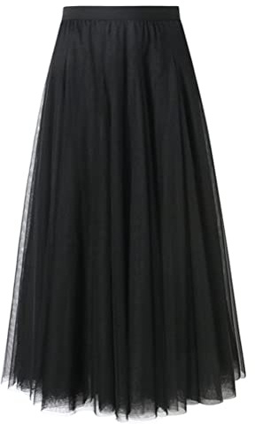 shownicer Femme Tulle Jupe Vintage Jupe en Tulle Taille A-Line Elastique Multi Couché Tutu Élégante Maxi Jupe Couleur Unie élastiques à Taille Haute