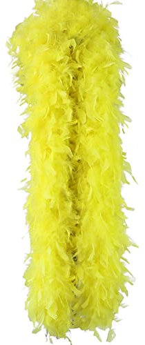 Asudaro 2m Langer Federschal, Feder Fransen Borte Türkei Federn Fringe Trim Truthah Federboa Schal für Mädchen Party Glamour-Kostüm Schal Halloween Kostümzubehör Bunter Federboa-Schal Gelb