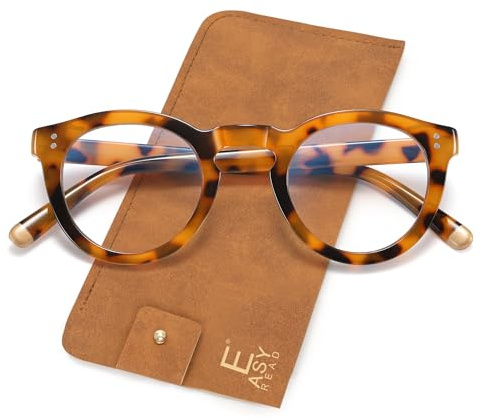 EASY READ Retro Round Blue Light Blocking Reading Glasses for Women,Anti UV Readers for Women with Spring Hinge(Tortoise,+2.00)