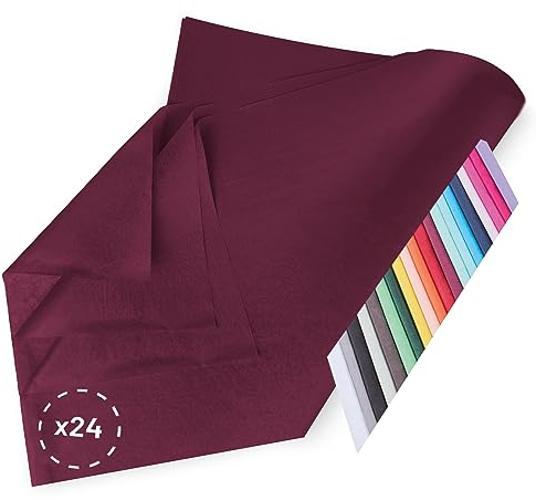 Verpackungswelt Seidenpapier 24 Blätter | 76x50 cm | Buntes Transparentpapier ideal als Verpackungsmaterial & Geschenkpapier | Papier zum Basteln | Schöne Dekoration | Bastelpapier in Bordeaux