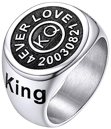 Supcare Herren Ring personalisierter Ring mit Namen Edelstahl Damen Round Siegelring Bandring Gravur Fingerring Modeschmuck für Valentinstag Halloween