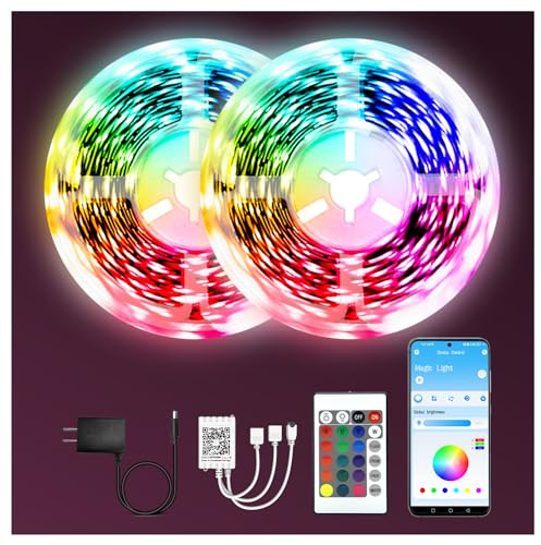 dalattin Lumières LED pour chambre à coucher (2 rouleaux de 20 m), éclairage LED avec télécommande et contrôle par application, lumières LED à changement de couleur pour chambre, bande lumineuse LED
