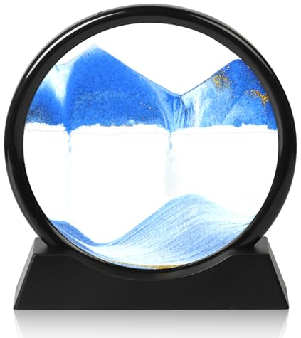 Peinture de Sable Fluide, Images de Sable Rotatives 3D Dynamiques, Sablier Decoratif Cadre Sable Mouvant, Cadre Sablier Decoratif avec Régulateur, pour le Bureau Maison Décoration （Bleu, 7）