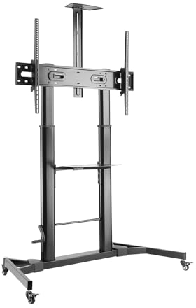 AISENS Soporte de Suelo ECO con Ruedas y Manivela. Bandeja para DVD y Soporte de Cámara para Monitor/TV 100Kg de 60-100. Negro