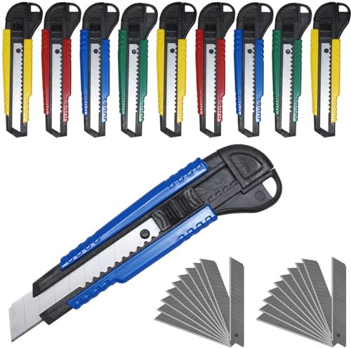 Waytex Lot de 10 Cutters 18mm Solide et Léger + 20 Lames Sécables de rechange pour Pro et Particuliers