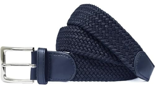 FASHION YOU WANT Unisex Elastischer Stoffgürtel Geflochtener Stretchgürtel Dehnbarer Gürtel für Damen und Herren (dunkelblau, 110cm)