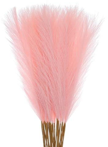 sourcing map 30Pcs Faux Pampas Grass,21/55cm Fluffy Fake Pampas Grass Decor Tall Artificial Pampas Grass for Living Room Party Wall Vase Wedding Decoration,Pink
