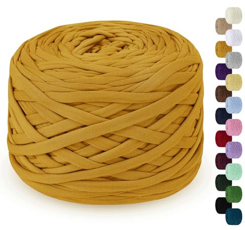 LEREATI 285g T-Shirt Garn zum Häkeln für Körbe, Bändchengarn Polyester Rope, Textilgarn für Häkelkorb Taschen Teppiche Wandbehang Makramee (Ingwer)
