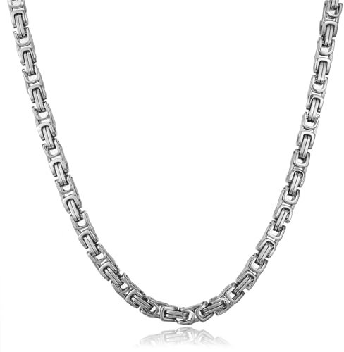 HSWYFCJY Herren Königskette Silber 316L Edelstahl Halskette 6 mm Byzantinische Kette Halskette für Herren Hip Hop Punk Halskette 46 cm Schmuck Geschenk für Männer