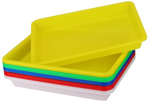 JOIKIT 15 PCS 27.5 x 21 x 3cm Plastic Art Trays, Muti Colour Sensory Trays, Large Plastic Trays for Crafts, DIY Project, Blue, Green, Yellow, White, Red