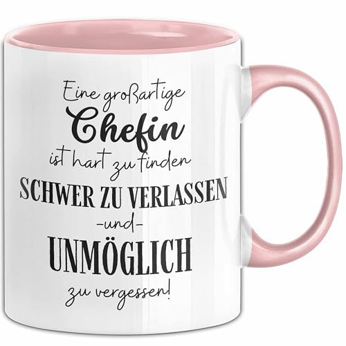 Chefin Abschied Geschenk Tasse Abschiedsgeschenk für Chefin Hart Zu Finden Schwer Zu Verlassen (Rosa)