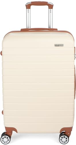 BRUBAKER Hartschalen Koffer Paris - Reisekoffer Trolley mit Zahlenschloss, 4 Rollen und Komfort Tragegriffen - Rollkoffer 43 x 66,5 x 26 cm - ABS Hartschalenkoffer (L - Creme Weiß und Hellbraun)