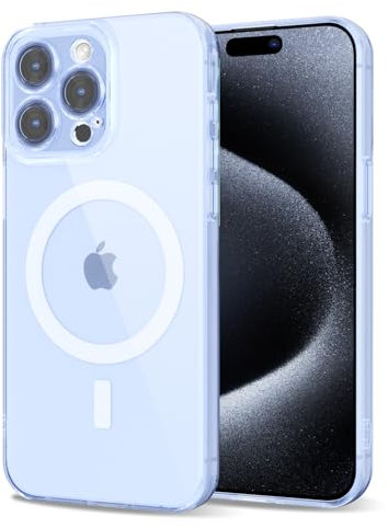 Svanove for iPhone 15 Pro Case Clear Compatible with Magsafe, Transparent Magnetic Magnet Mag Case, Cute Slim Thin Silicone Grip & Shockproof Camera Cover Drop Protection Bumper, Light Blue