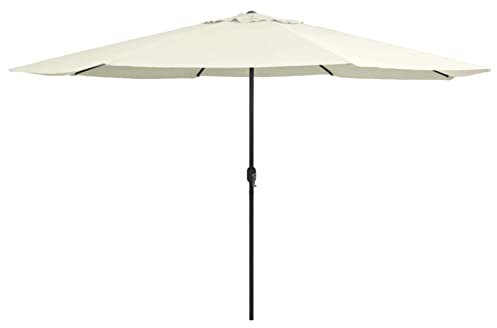 Rantry Sombrilla de jardín con Palo de Metal Blanco Arena 400 cm Toldo de Ventana Toldo Manual de Retráctil para Exterior Toldo de Balcón Ángulo Ajustable Impermeable Tela