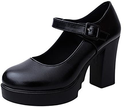 Women Chunky Platform Mary Jane Shoes Clearance Ankle Strap Closed Toe Court Shoes Ladies Comfort Support Work Pumps Mid Block Heels Mary Jane Comfort Work Pumps Wedding Shoes Princess Shoe