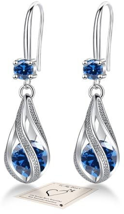 DarkBlue Silver Drop Earrings for Women, Sterling Silver Teardrop Earrings, Hypoallergenic Sapphire Birthstone Earrings - Gift for Birthday, Christmas, Anniversary