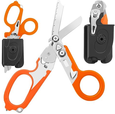 Ziyero Trauma Schere Multitool Rettungsschere mit 6 Praktischen Funktionen Faltbare Scherenzange aus Edelstahl-Ideal für Professionellen Einsatz Im Rettungsdienst Oder Alltägliche Aufgaben, Orange
