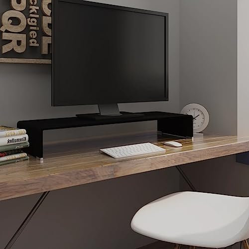 LIANGDONFC lowboard hängend、vasagleTV-Tisch/Bildschirmerhöhung Glas Schwarz 90x30x13 cmGeeignet für Vorhangfassaden, Wohnräume und Büros