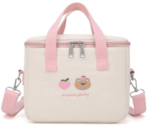 Cute Lunch Bag for Girls Insulated Lunch Bag Box Large Capacity Carry-on with Handle and Strap, Kawaii Lunch Box for Kids Teen Women Work School Gifts Easy To Carry for Camping (Pink)