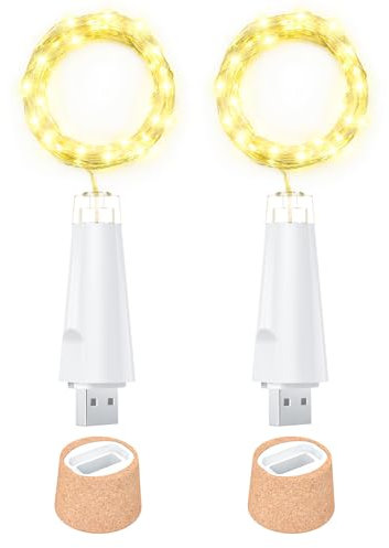 Ceepko USB Bottle Lights Rechargeable Wine Bottle Fairy Lights Cork LED String Lights 20 LEDs Copper Wire for Table Party DIY Decor(White, 16 Pack)