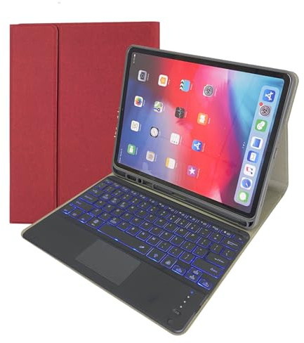 HLTOOP Tastatur Hülle für iPad Pro 12,9 Zoll 6./5./4./3. Generation mit Stifthalter, QWERTZ-Layout, 7-Farbige, Hintergrundbeleuchtete, Kabellose, Abnehmbare Tastatur Mit Stifthalter,Rot
