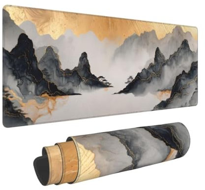 Grand tapis de souris de jeu 900x400x3mm XXL Multifonction Mouse Pad, avec bords cousus, base en caoutchouc naturel antidérapant durable tapis de clavier Les montagnes Tapis de Bureau pour Gamer E-583