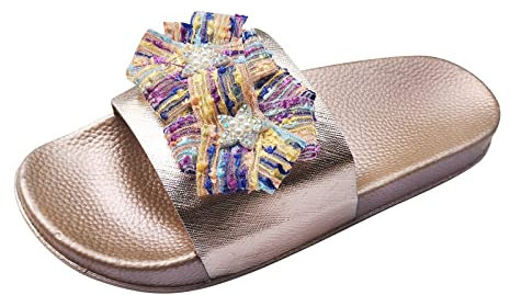 Generico Donna Comode Pantofole Donna Sanitarie Ciabatte Pantofole da Spiaggia a Fiori Piatte da Donna Pantofole da Spiaggia Pantofole da Spiaggia Pantofole da Donna Mare con Pelo (Rose Gold, 40)