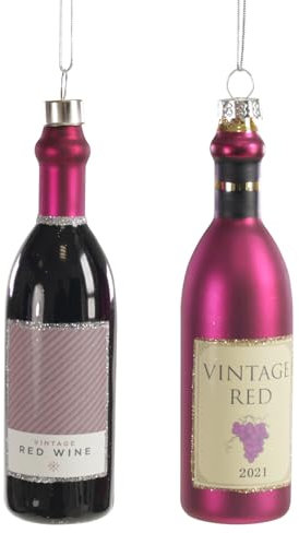 itsisa Baumschmuck Rotwein Flasche (2er Set) - Weinflasche, Baumkugel Wein Glas Flasche, Weihnachtsdeko, Christbaumkugel