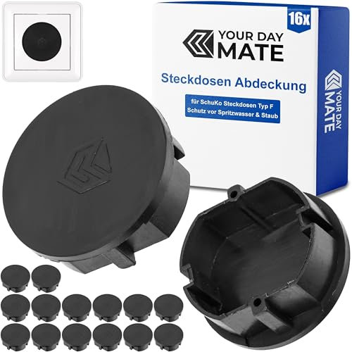 Steckdosen Abdeckung, 16 Stück, Schwarz, Steckdosenschutz vor Staub, Spritzwasser, für SchuKo Steckdosen Typ F, Deckel für Steckdosenleiste, Mehrfachsteckdosen, Kabeltrommel, Küche, Werkstatt, Hotel