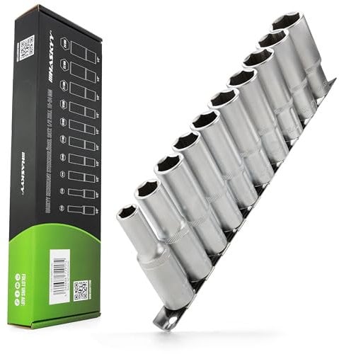 HASKYY Set di chiavi a bussola lunghe, dadi profondi, 1/2, 10 – 24 mm, esagonali, 76 mm, dadi esagonali a 6 punti