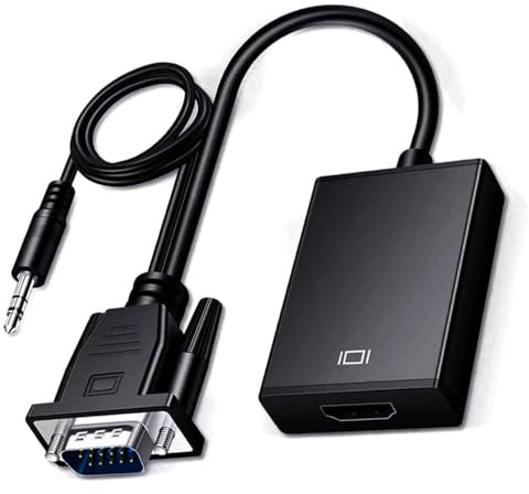 Genérico VGA a HDMI con cable adaptador de audio, entrada VGA a salida HDMI, adaptador de vídeo 1080P, para PC, portátiles, monitores, proyectores, etc