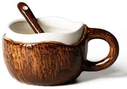 MINGZHE Tasses en Céramique en Forme de Noix de Coco, Tasse à Noix de Coco Tasse à Café en Céramique Tasse en Céramique Verres de Nouveauté pour Les Fêtes 7,5x13 Cm