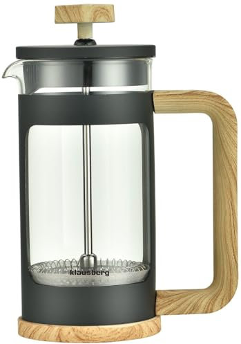 Klausberg Teezubereiter Kaffeebereiter French Press 600ml / 5 Tassen, Kaffeepresse Edelstahl filter, Kaffeekanne, Glas Teekanne, Teebereiter, Spülmaschinenfest Teekocher, Holzimitation (KB-7680)