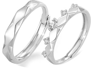 Calefee Verlobungsring Paar Silber 925 Echt, Ringe Paar Verstellbar Personalisierte Ringe Offen Mehrfacetten-Kronenring mit Zirkonia