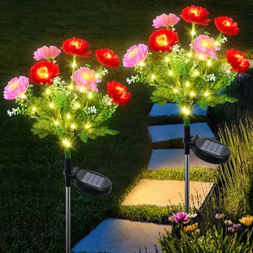 Fohil 2 Stück Solarlampen für Außen Garten, 2 Modi Solarleuchten für Außen Wasserdicht, Solar Blumen Lampe mit Jeweils 35 LEDs, Solar Gartenleuchte Außen für Rasen, Terrasse, Weg, Balkon, Zaun Deko