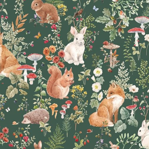 FunStick 44.5CM×9M Papier Peint Animaux Forêt Chambre Enfant Imperméable Papier Peint Adhesif Salle de Bain Stickers Fleurs Feuillage Vert Foncé Autocollant Mural Cuisine Chambre Armoire Fleuri Forêt