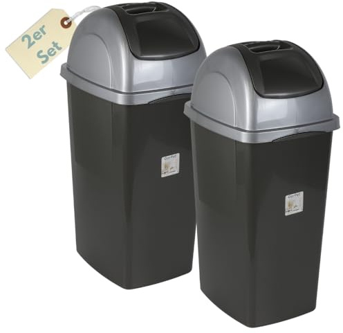 GarPet 2er Set Mülleimer Schwingdeckel Mülleimer Küche 60l Groß Schwingeimer Mülltrenner Abfalleimer Küche Mülleimer mit Deckel Küchenabfalleimer