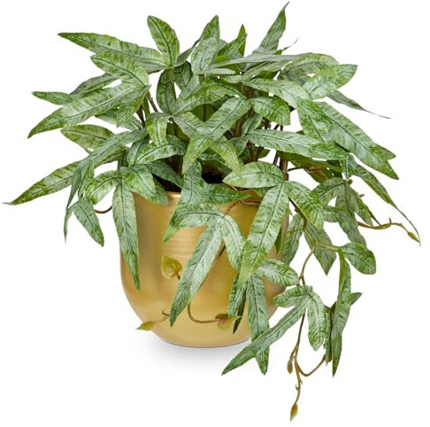 Briful 9.8 Artificial Fern Plants in Pot Pteris Cretica Fake Plants, Faux Fern in Gold Metal Pot Decorative Artificial Plants for Home Living Room Kitchen Bathroom Decor