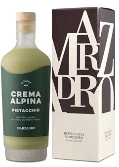 Marzadro Pistazienlikör Crema Alpina Pistacchio 0,7 l - Geschenkverpackung | Cremiger Likör aus frischer Trentiner Almsahne – ideal zum Genießen und Verschenken