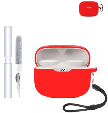 Silicone Protective Case for JBL Tune 130NC TWS Wireless Bluetooth Earbuds - Durable and Eco-Friendly Earphone Cover with Precise Holes, with Keychain & Lanyard, Red