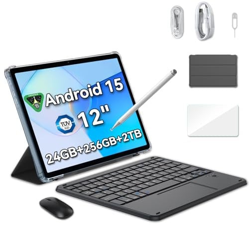Blackview Tablet 12 inch Android 15 Tablet with Keyboard, Mouse, Pen, Case & SIM Card Slot | 24GB + 256GB | 2.4K 120Hz FHD+ IPS Display, 9000mAh/33W, 5G WiFi, GPS | MEGA 2 Set(No charger plug)