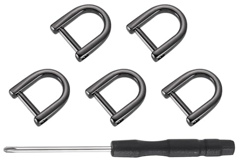 QUARKZMAN 5 Stück Metall D Ring Schraubschäkel, Zinklegierung U Form Abnehmbare D Ringe Ersatz Taschenzubehör für DIY Lederhandwerk Geldbörse Schlüsselanhänger Schnalle, 8x9 mm, Schwarz