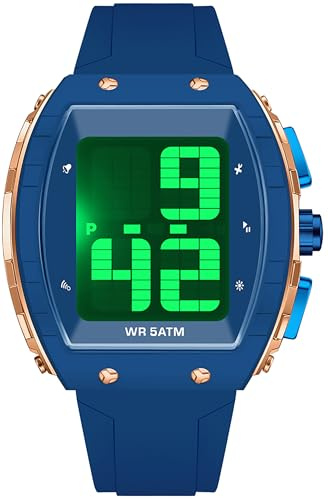 findtime Digital Watches for Elderly Men, Large Face Voice Talking Blue Watch with English Speaking LED Backlight Big Number Easy to Read Timer Alarm 5ATM Waterproof