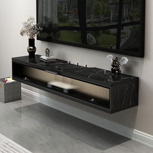 ZQMKQCEK Meuble TV Mural, Meuble TV Flottant, Meuble TV Mural, Console TV en Bois avec Rangement, Table TV, Support TV étagère, Centre de Divertissement pour Salon Chambre (Noir 1,80)