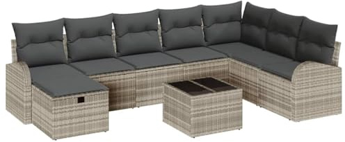 vidaXL Gartensofa-Set 9 STK. Hellgrau Poly-Rattan