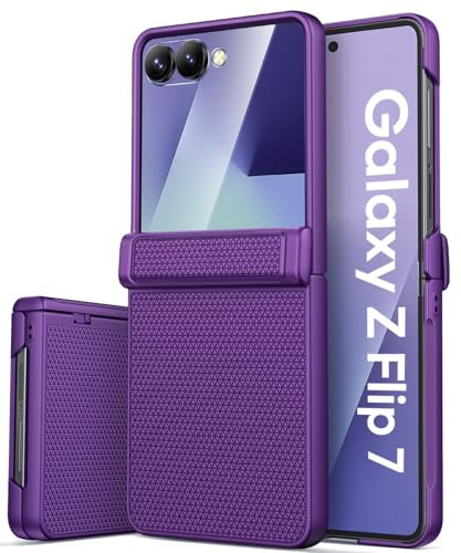 SIXBOX for Samsung Z Flip 7 Slim Case, Outer Screen Protector & Hinge Protection, Support Wireless Charging Protective, Hard Bumper Full Body Case Cover for Samsung Galaxy Z Flip 7 2025, Dark Purple